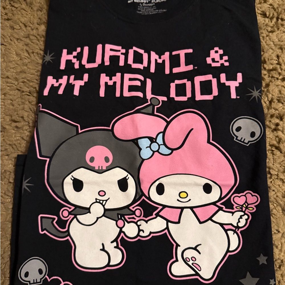 Kuromi & My Melody Black Graphic T-Shirt